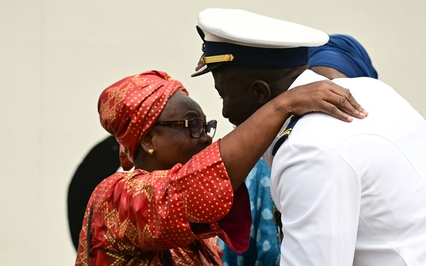 Ensign Mohammad Diakite promotes to Lt.j.g with his family in attendance in Abidjan, Côte d’Ivoire