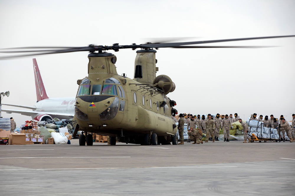 U.S. Army CH-47F Chinook Humanitarian Assistance Supply Onload