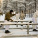 Charlie Troop, 3-71 Cavalry Regiment, 1BCT, 10th Mountain Division train with Finnish soldiers on a ski obstacle course during Defense Exercise North in Sodankyla Garrison, Finland, during Exercise Arctic Forge '23 on Feb. 21, 2023