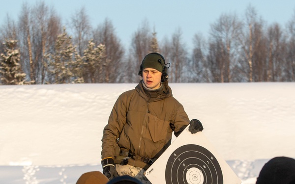 3-71 Cavalry Regiment, 1BCT, 10th Mountain Division train with Finnish soldiers on weapons proficiency using Finland’s RK62 assault rifle during Defense Exercise North in Sodankyla Garrison, Finland, during Exercise Arctic Forge '23 on Feb. 22, 2023