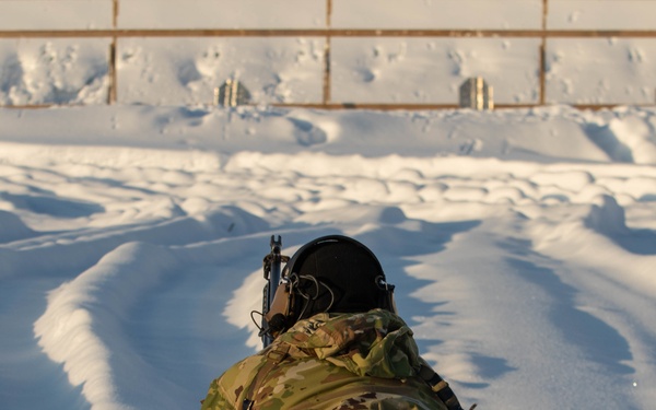 3-71 Cavalry Regiment, 1BCT, 10th Mountain Division train with Finnish soldiers on weapons proficiency using Finland’s RK62 assault rifle during Defense Exercise North in Sodankyla Garrison, Finland, during Exercise Arctic Forge '23 on Feb. 22, 2023