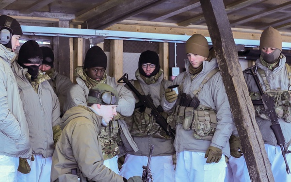 3-71 Cavalry Regiment, 1BCT, 10th Mountain Division train with Finnish soldiers on weapons proficiency using Finland’s RK62 assault rifle during Defense Exercise North in Sodankyla Garrison, Finland, during Exercise Arctic Forge '23 on Feb. 22, 2023