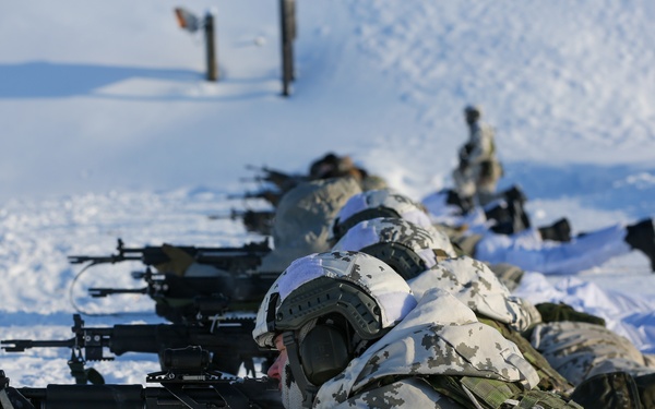 3-71 Cavalry Regiment, 1BCT, 10th Mountain Division train with Finnish soldiers on weapons proficiency using Finland’s RK62 assault rifle during Defense Exercise North in Sodankyla Garrison, Finland, during Exercise Arctic Forge '23 on Feb. 22, 2023