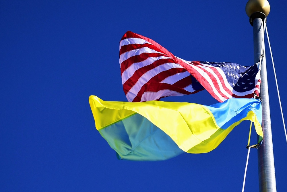 US and Ukraine flags fly in Solidarity