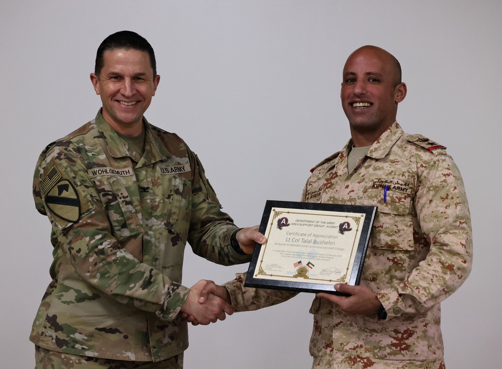 Area Support Group - Kuwait hosts Kuwaiti military history lecture for Liberation Day, February, 2023