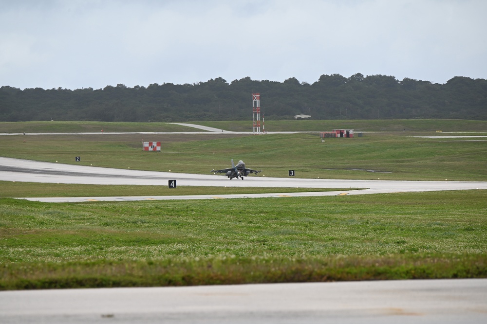 F-16 Aggressor lands on the  runway