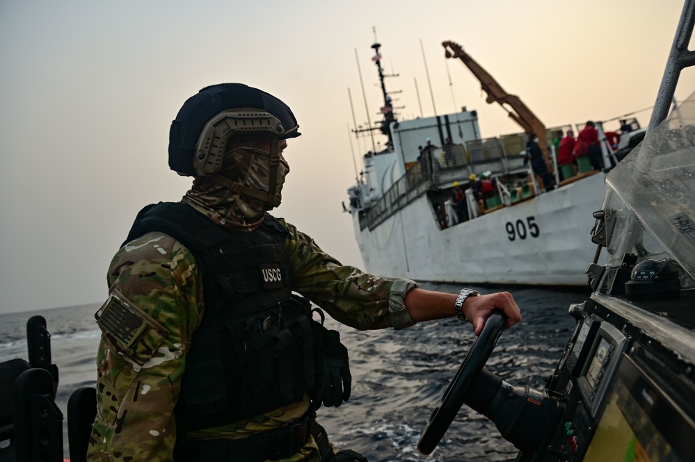 USCGC Spencer's (WMEC 905) crew carries out maritime security operations in the Atlantic Ocean