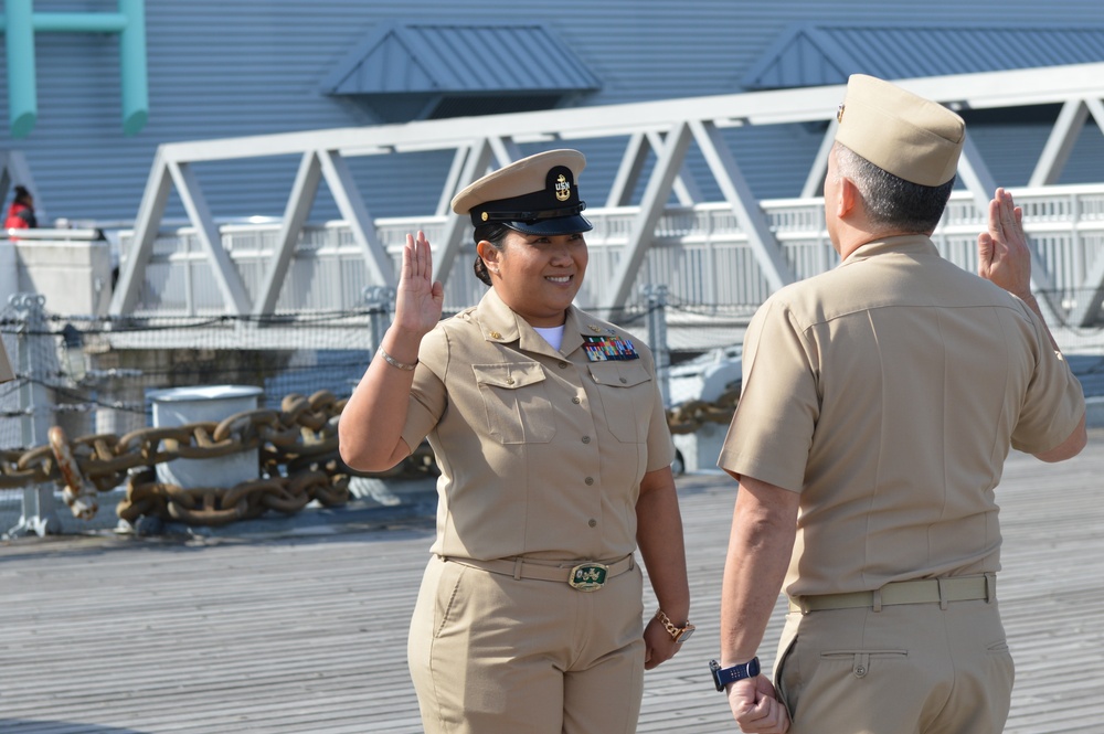 Hampton Roads Naval Museum hosts a re-enlistment ceremony aboard Battleship Wisconsin