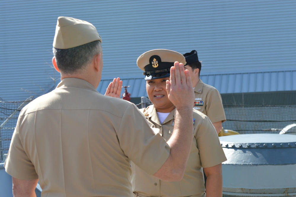 Hampton Roads Naval Museum hosts a re-enlistment ceremony aboard Battleship Wisconsin