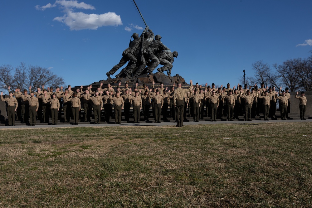 U.S. Marines Reenlist at the United States Marine Corps War Memorial Statue