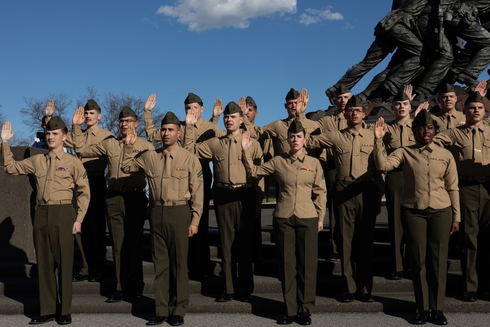 U.S. Marines Reenlist at the United States Marine Corps War Memorial Statue