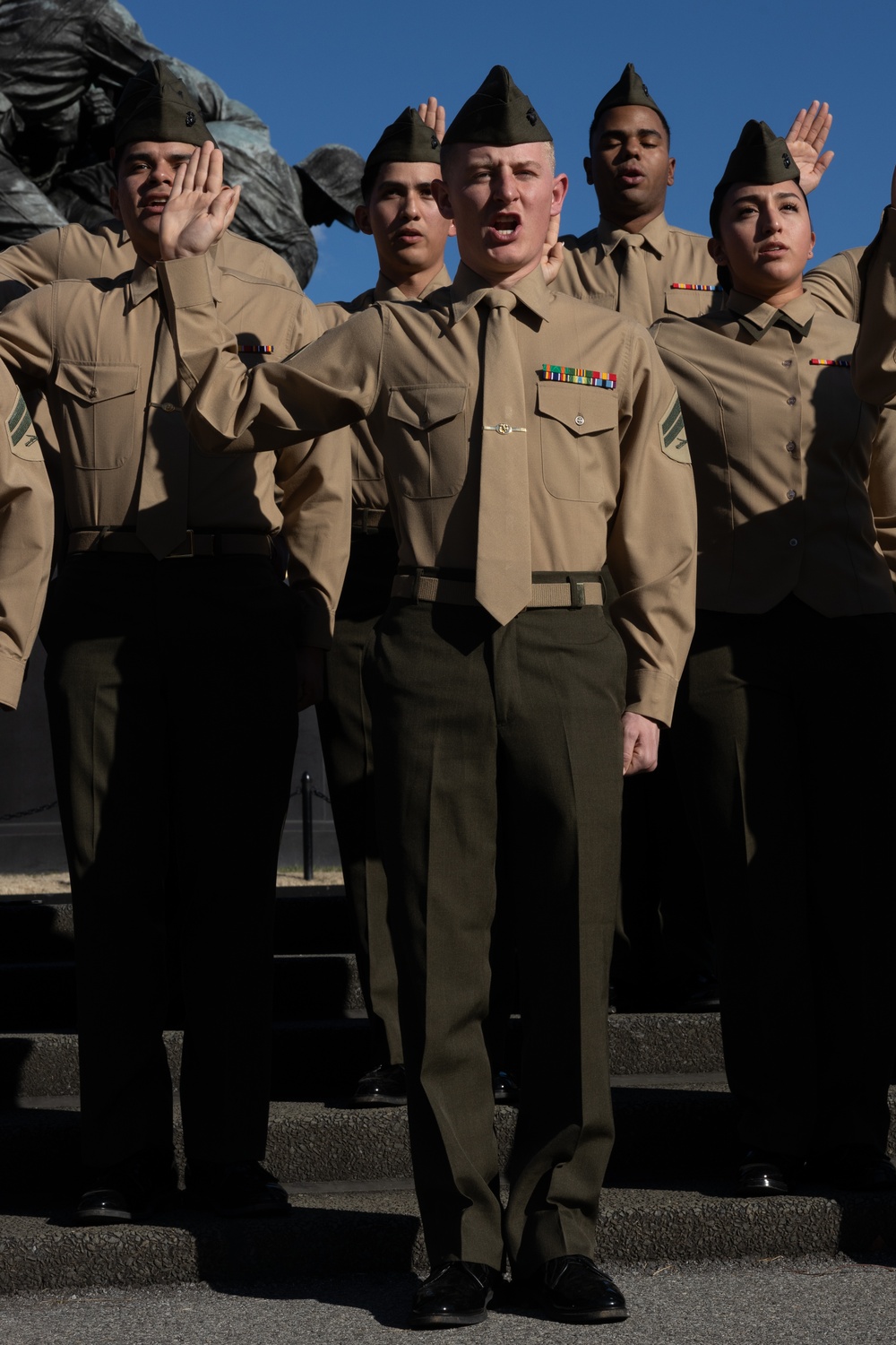 U.S. Marines Reenlist at the United States Marine Corps War Memorial Statue