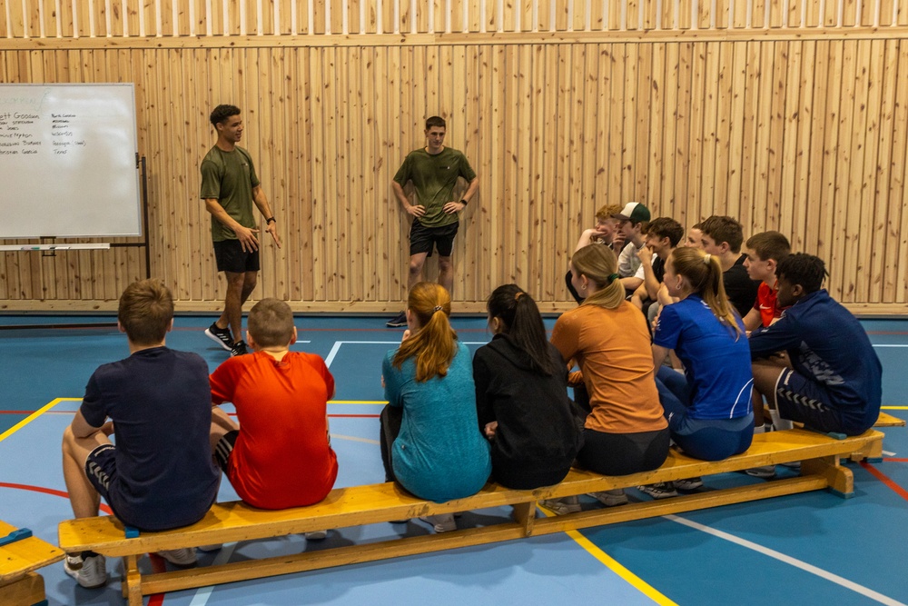 Deployed U.S. Marines Lead Norwegian Youth in Workouts