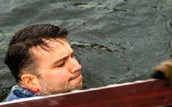 3-71 Cavalry Regiment, 1BCT, 10th Mountain Division train on what to do if a soldier breaks through ice while crossing a river during Defense Exercise North in Sodankyla Garrison, Finland, during Exercise Arctic Forge '23 on Feb. 23, 2023