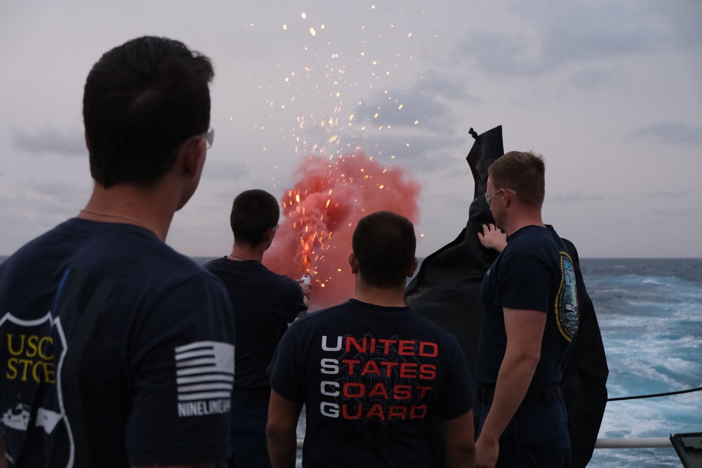 USCGC Stone conducts pyrotechnic training underway
