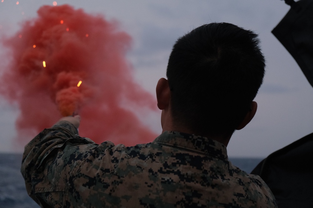 USCGC Stone conducts pyrotechnic training underway