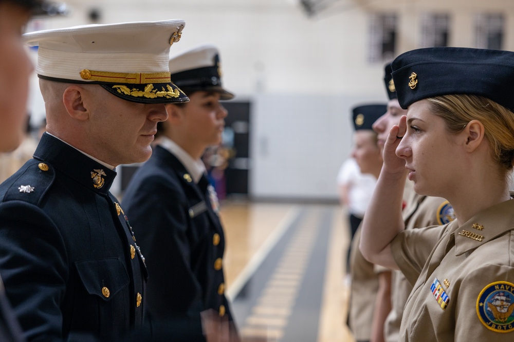 U.S. Marines with MWHS-2 inspect and engage with NJROTC cadets