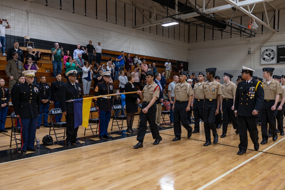 U.S. Marines with MWHS-2 inspect and engage with NJROTC cadets