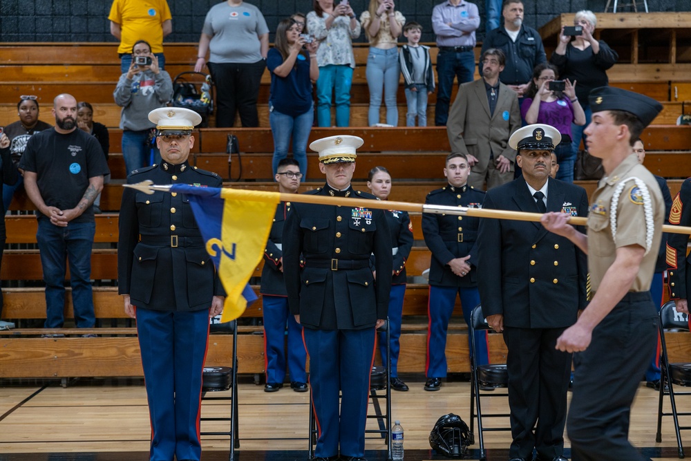 U.S. Marines with MWHS-2 inspect and engage with NJROTC cadets