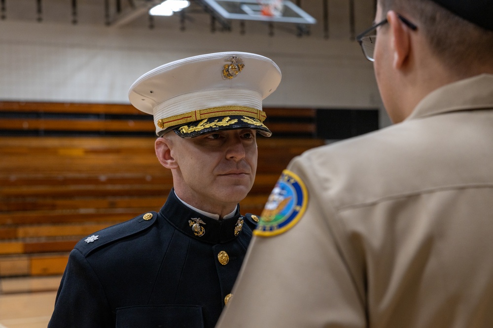 U.S. Marines with MWHS-2 inspect and engage with NJROTC cadets