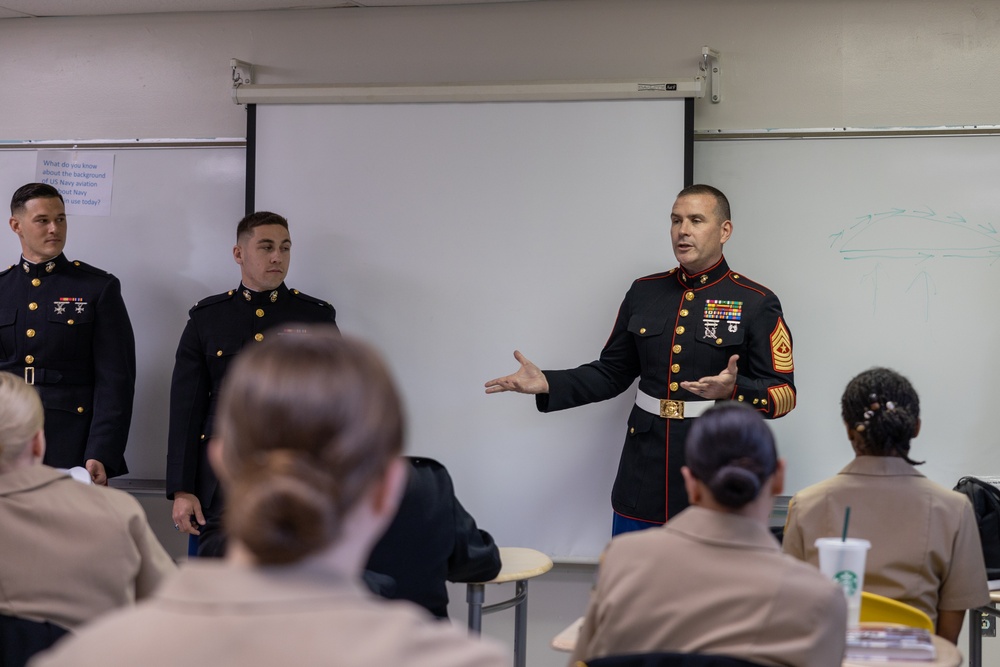 U.S. Marines with MWHS-2 inspect and engage with NJROTC cadets