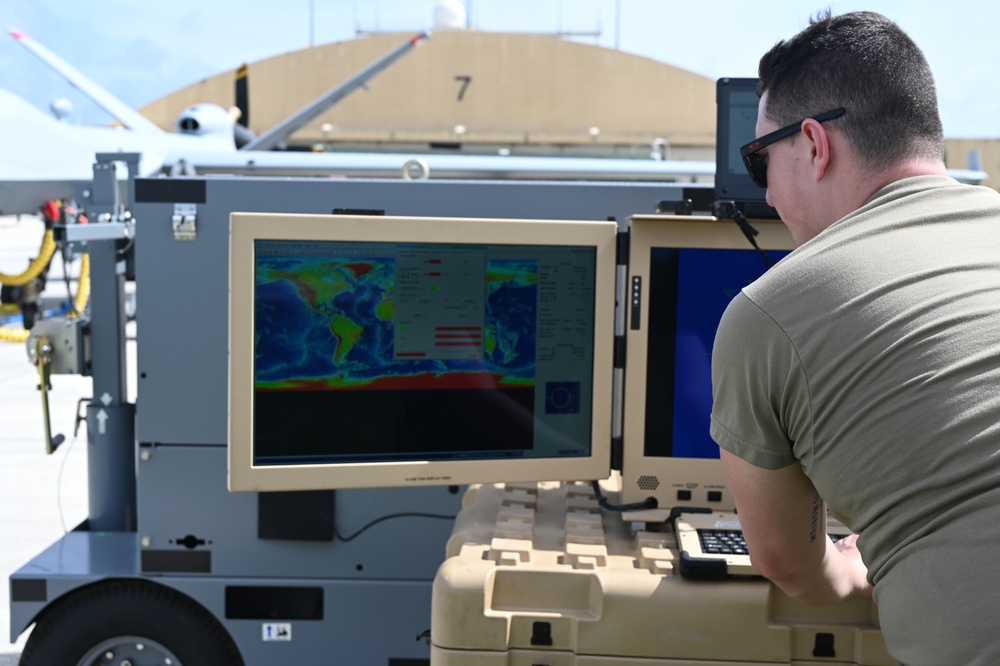 119th Wing crew chief mans Portable Aircraft Control Station (PACS) during Cope North 23