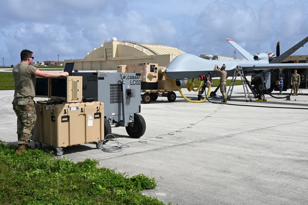 119th Wing crew chief mans Portable Aircraft Control Station (PACS) during Cope North 23