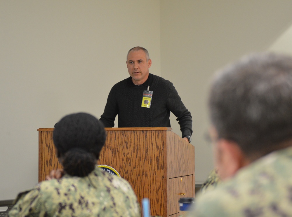 Naval Medical Readiness Logistics Command Sailors and Civilians receive a history presentation from Hampton Roads Naval Museum as part of African American History Month