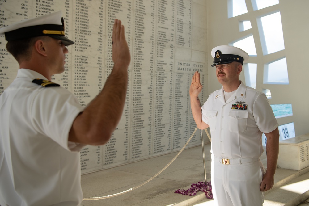 USS Mobile (LCS 26) Blue Crew Sailor Reenlists at USS Arizona (BB 39) Memorial