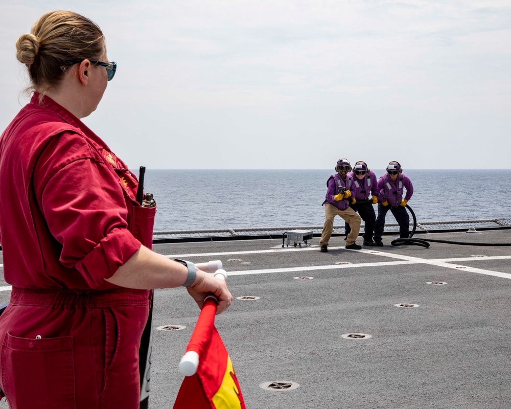 USS Charleston conducts shipboard operations in the Strait of Malacca