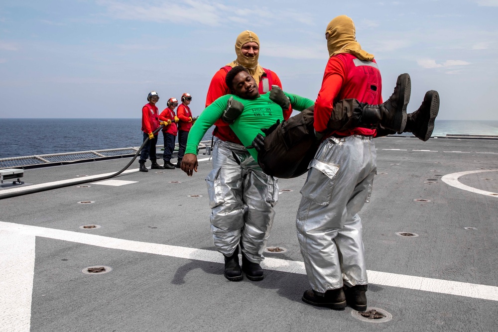 USS Charleston conducts shipboard operations in the Strait of Malacca
