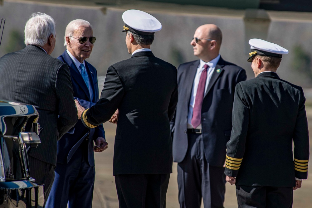 President Joe Biden Arrives Onboard Naval Air Station Oceana