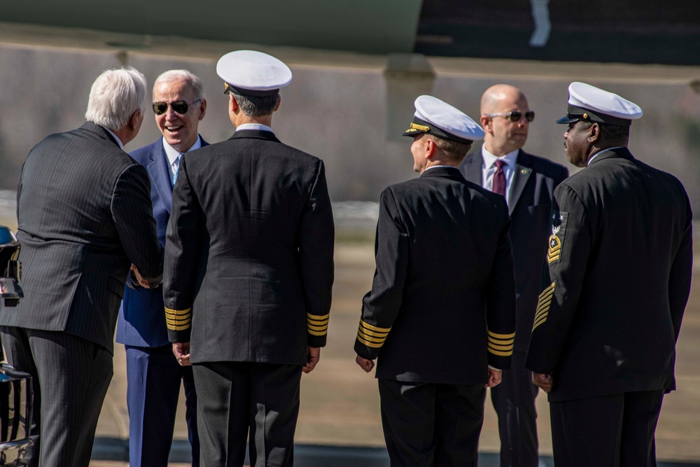 President Joe Biden Arrives Onboard Naval Air Station Oceana