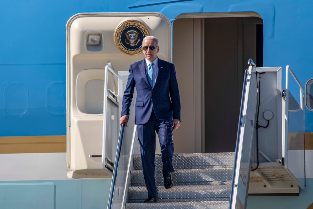 President Joe Biden Arrives Onboard Naval Air Station Oceana