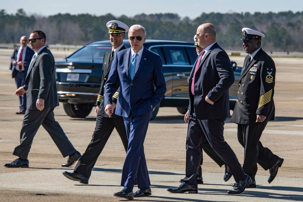 President Joe Biden Arrives Onboard Naval Air Station Oceana