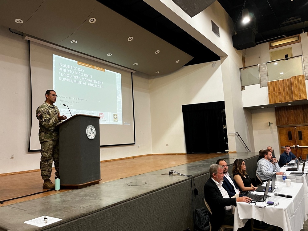 MAJ Jesús Soto, USACE, Jacksonville offers welcome remarks during Industry Day
