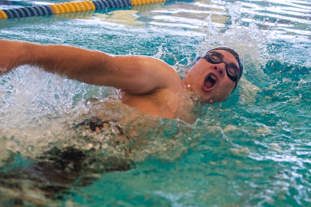 Sgt. Denzel Torres swims
