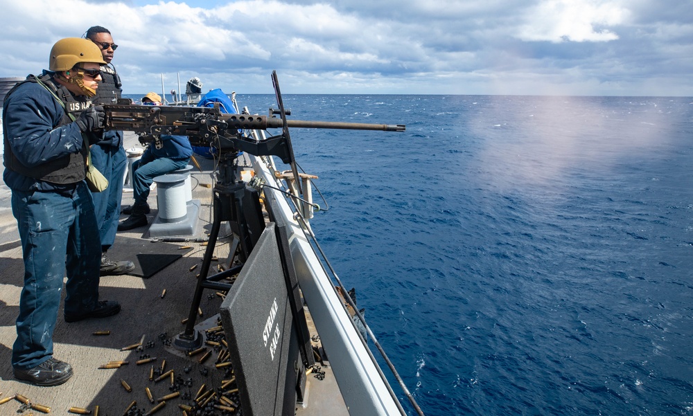 USS Benfold Conducts 50-caliber Gun shoot while Underway