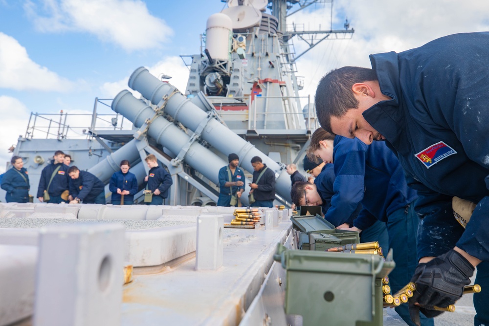 USS Benfold Conducts a 50-caliber Gun shoot while Underway