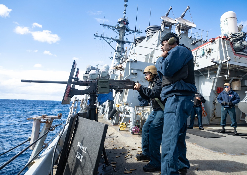 USS Benfold Conducts 50-caliber Gun shoot while Underway