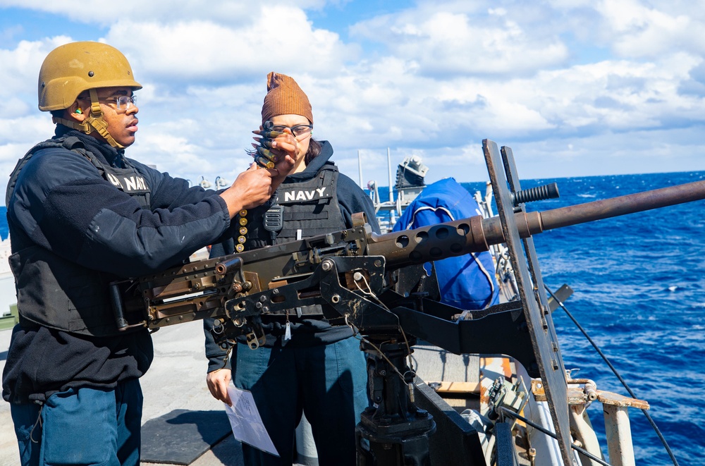 USS Benfold Conducts 50-caliber Gun shoot while Underway