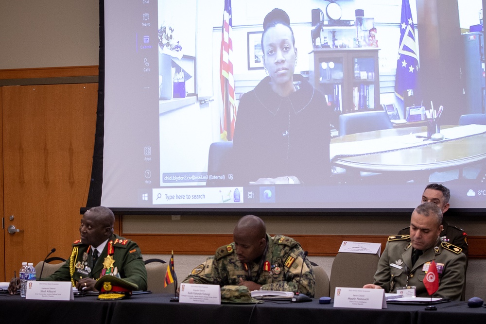 Chidi Blyden remotely addresses attendees of the 2023 African Alumni Symposium