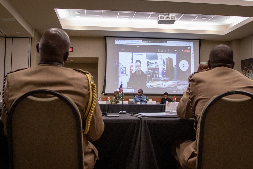 Chidi Blyden remotely addresses attendees of the 2023 African Alumni Symposium