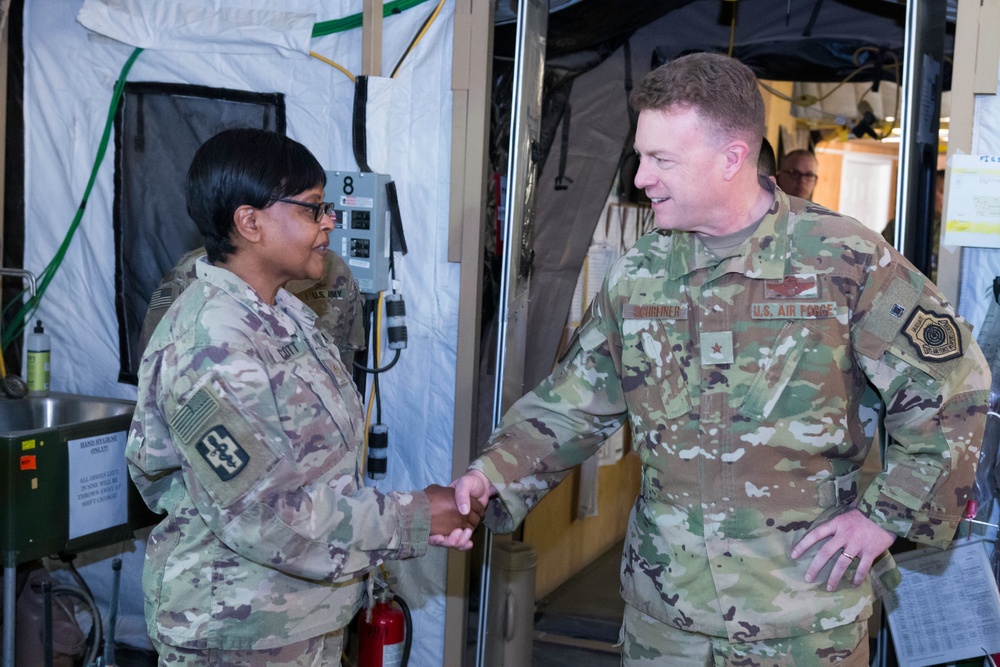 Brig. Gen. Jeffrey T. Schreiner visits Joint Task Force Medical 374's Role III Hospital in Iraq