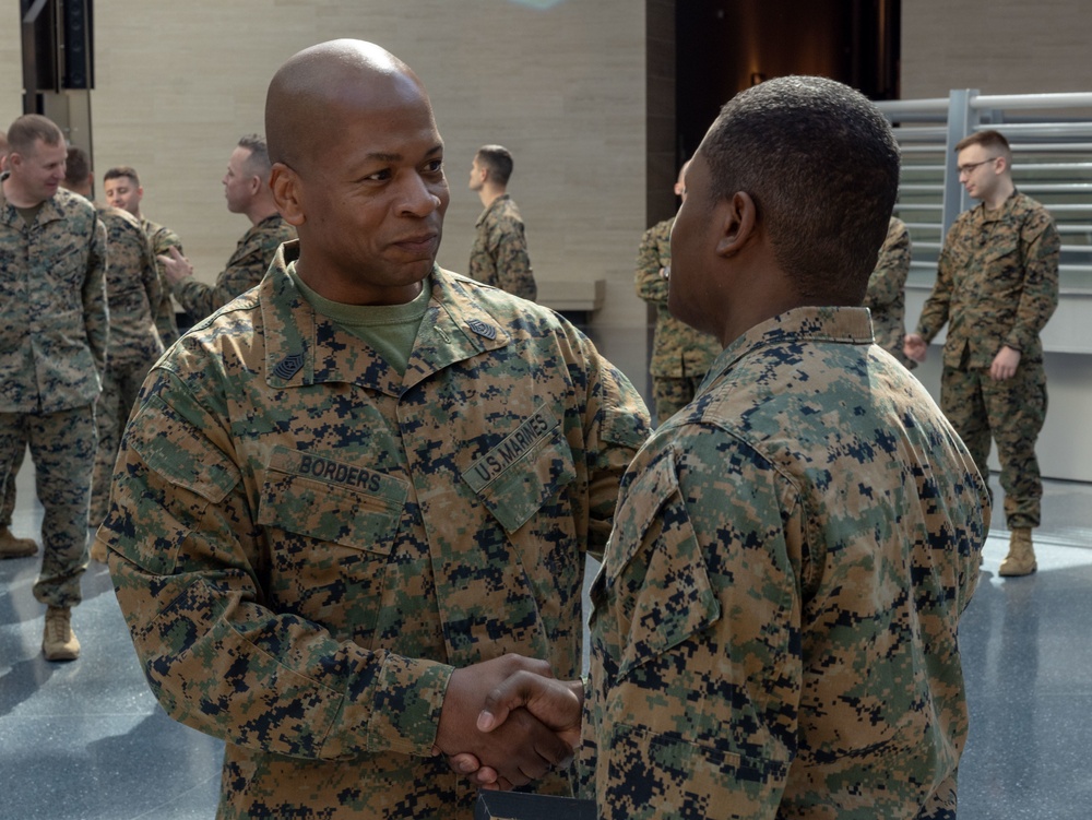 U.S. Marine Promotes to Staff Sgt. at National Museum of the Marine Corps