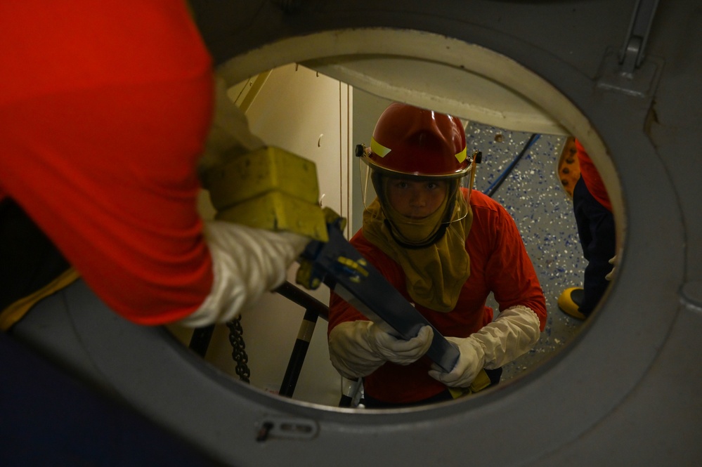 USCGC Stone’s crew conducts training drills while underway