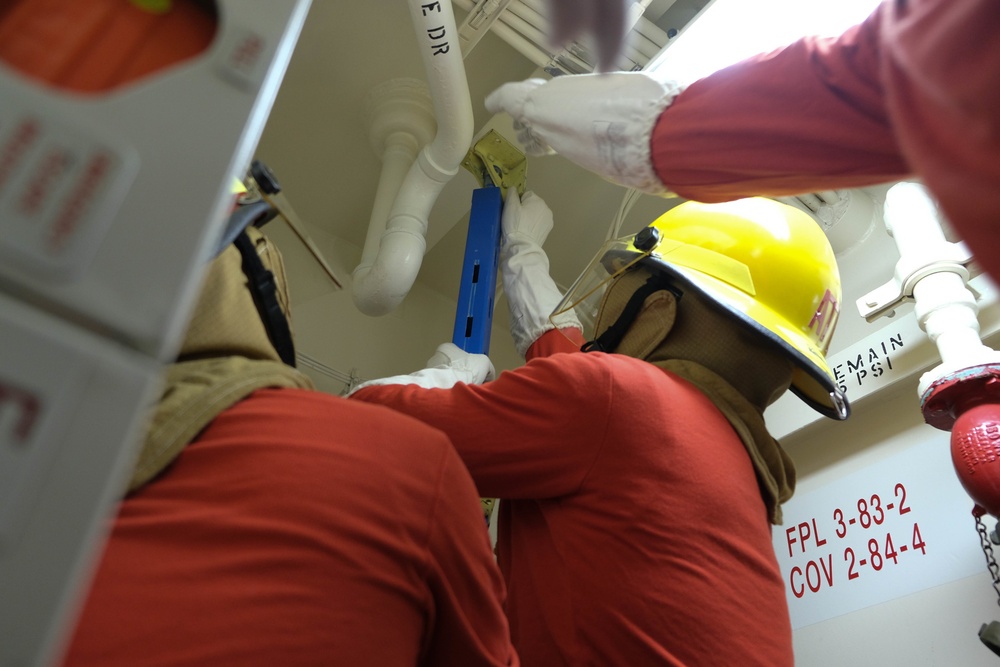 USCGC Stone’s crew conducts training drills while underway