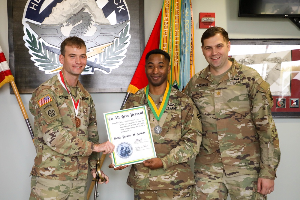 Sustainment Soldier receives the Noble Patron of Armor Award