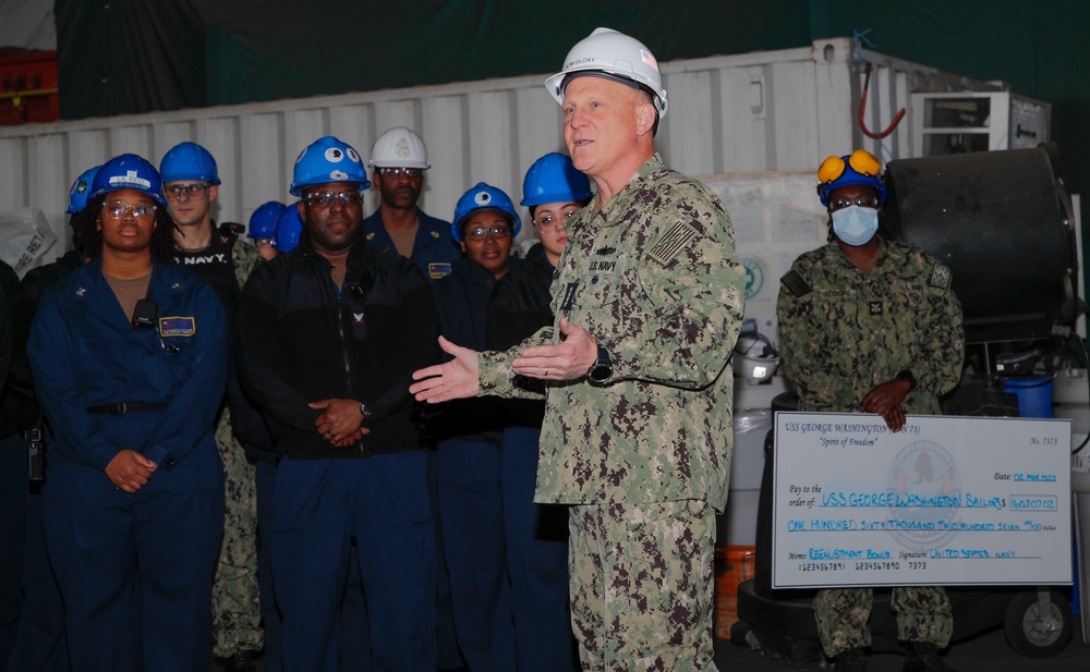 George Washington Welcomes aboard Chief of Naval Operations Adm. Mike Gilday