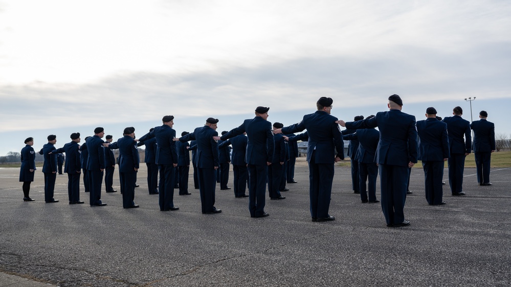 181st Security Forces Squadron conducts dress blues inspection